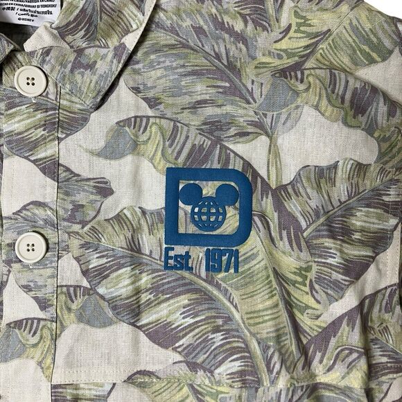 Disney World Mens XL Green Linen Blend Leaf Button Up Shirt Spirit Jersey Parks - Picture 5 of 15